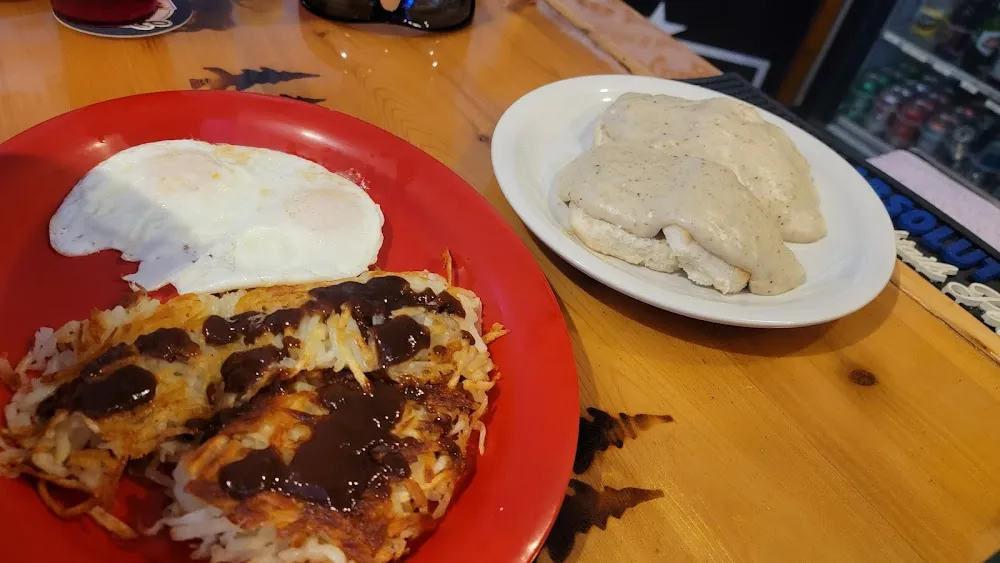 Biscuits and Gravy with Eggs and Hash Browns